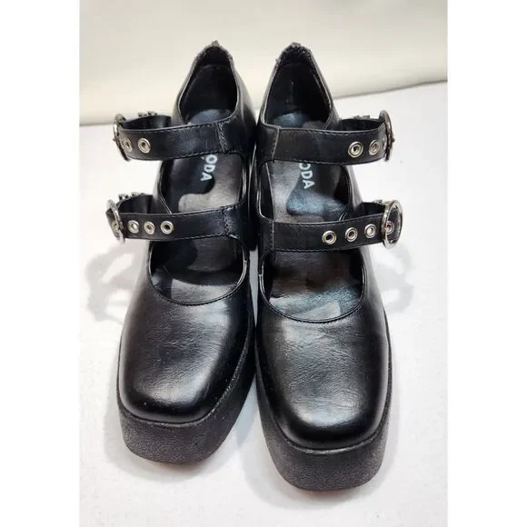 Lamoda Platform Mary Jane Heels Double Strap Ring Buckle Goth Alt Black Size 8 - Picture 6 of 13